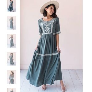 Embroidered Maxi Dress- sage green (S)